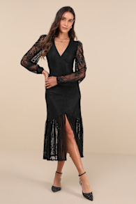 Perfect Tendencies Black Lace Button-Front Midi Dress 1