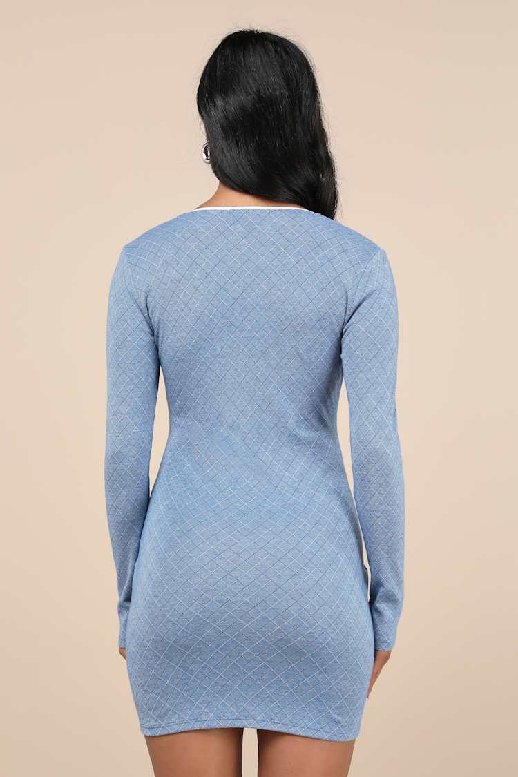 Blue Plaid Mini Dress - Long Sleeve Lace Dress - Bow Mini Dress - Lulus Blue Plaid Mini Dress - Long Sleeve Lace Dress - Bow Mini Dress - Lulus