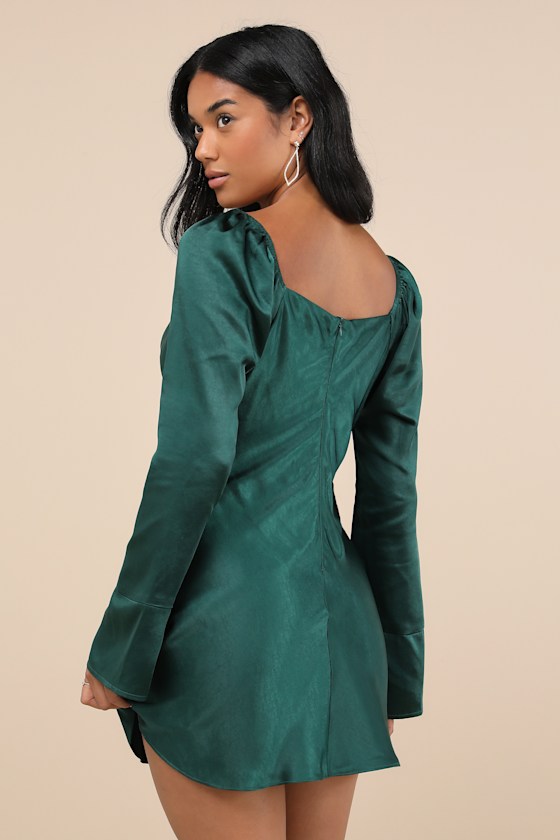 Lulus Sensational Fate Emerald Green Satin Cowl Neck Mini Dress In Emerald Green