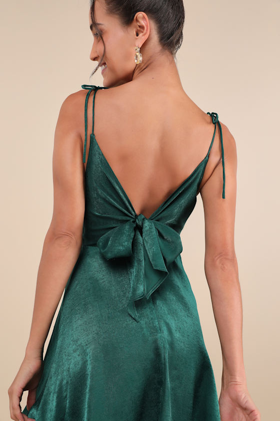 Lulus Party With Prosecco Emerald Green Satin Tie-back Mini Dress In Emerald Green