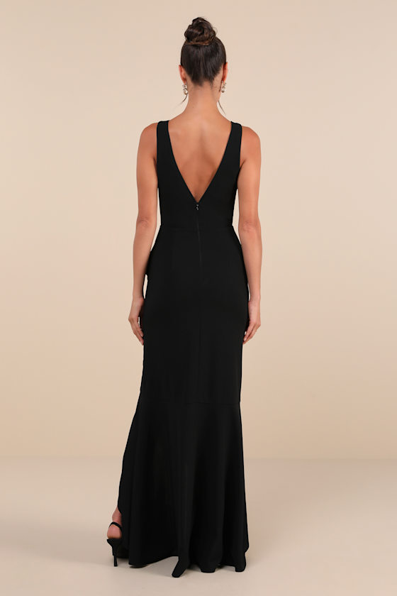 Lulus Pure Loveliness Black Pleated Ruffled High-low Maxi Dress In Black