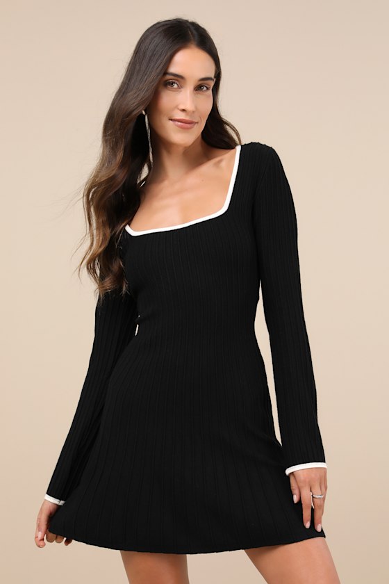 Lulus Cute Simplicity Black Textured Mini Sweater Dress In Black