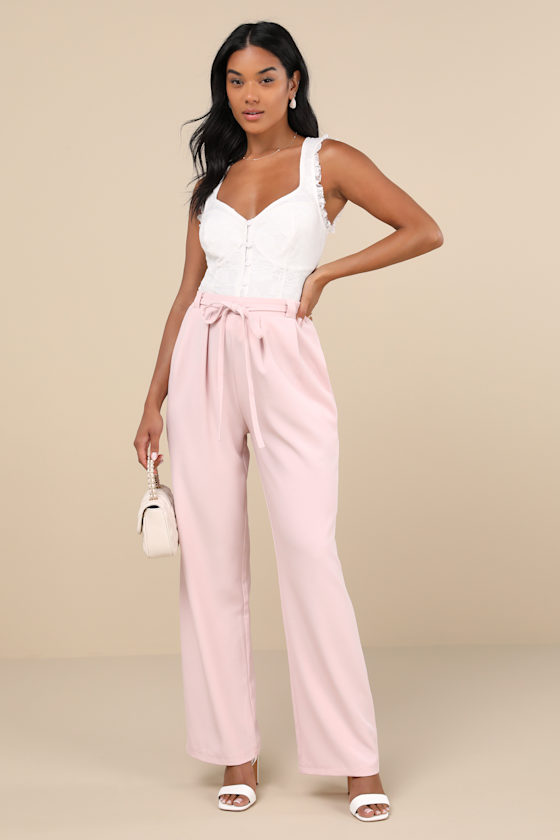 Shop Lulus Simply Poised Light Pink Twill Wide-leg Pants