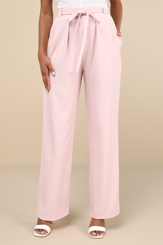 Shop Lulus Simply Poised Light Pink Twill Wide-leg Pants