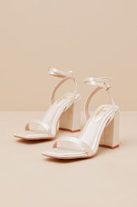 Akrisna Champagne Satin Ankle Strap High Heel Sandals 1