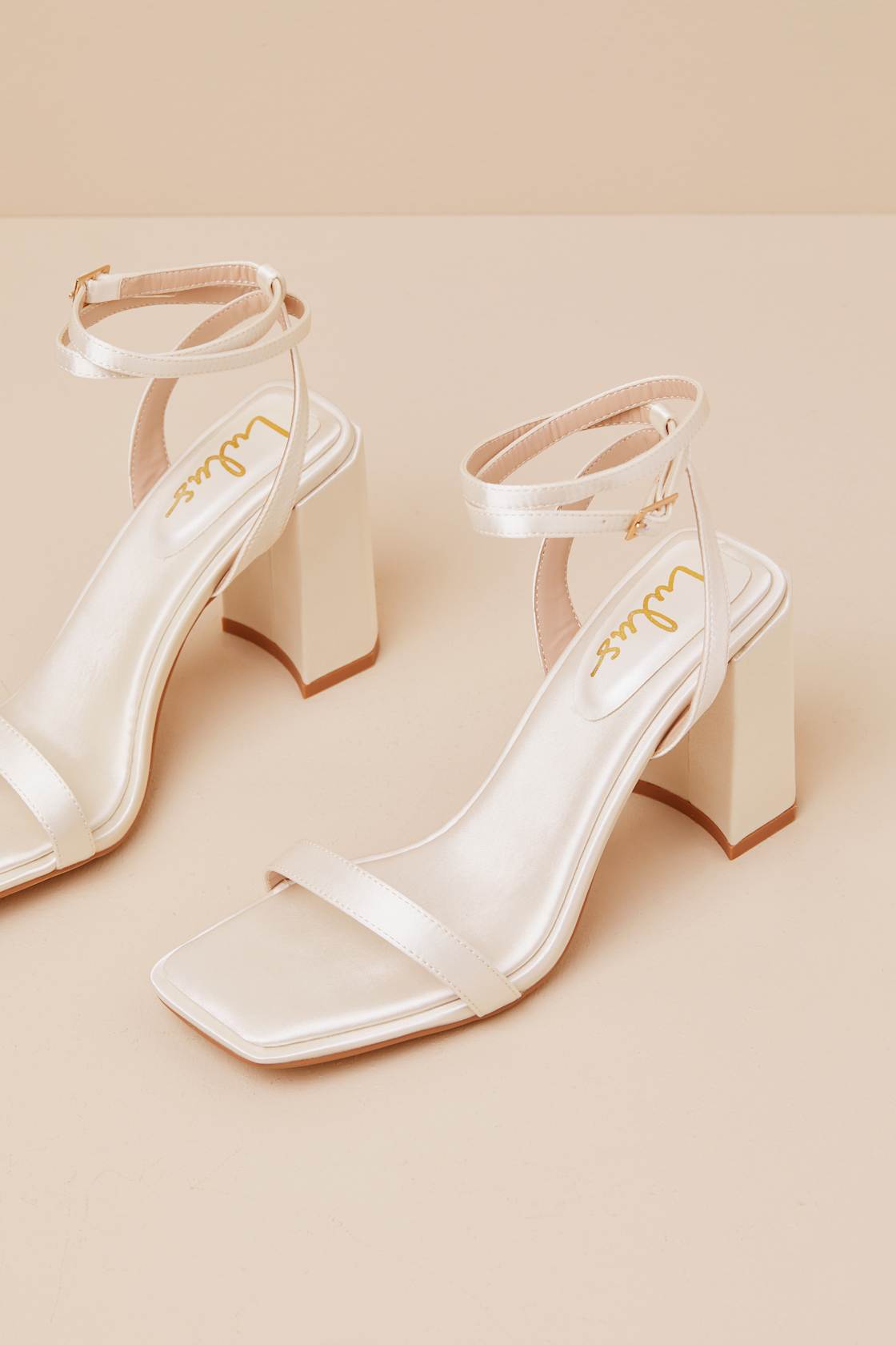 Akrisna Champagne Satin Ankle Strap High Heel Sandals
