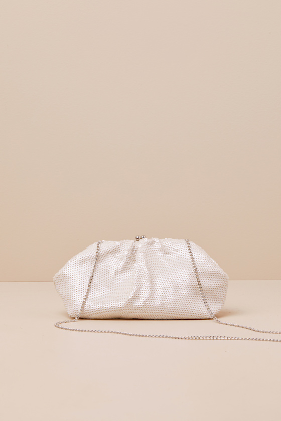Forever Sparkly Matte White Sequin Clutch 1