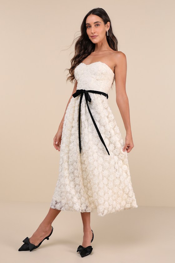 Cute Merriment Ivory 3D Floral Applique Lace Midi Dress 2
