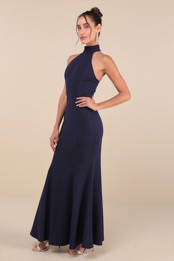 Lulus Exceptional Reputation Navy Backless Mermaid Maxi Dress In Navy