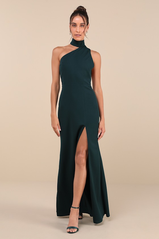 Lulus Keep It Interesting Green Asymmetrical Cutout Halter Maxi Dress In Green