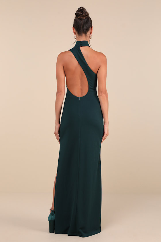 Lulus Keep It Interesting Green Asymmetrical Cutout Halter Maxi Dress In Green