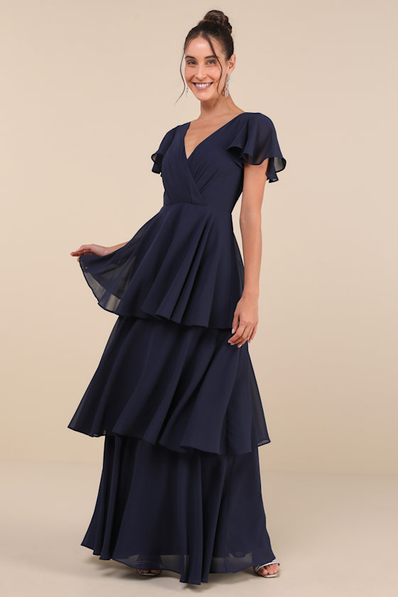 Sincerely Exquisite Navy Blue Short Sleeve Tiered Maxi Dress 1