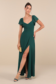 Simply Delightful Dark Green Tie-Back Flutter Sleeve Maxi Dress 1