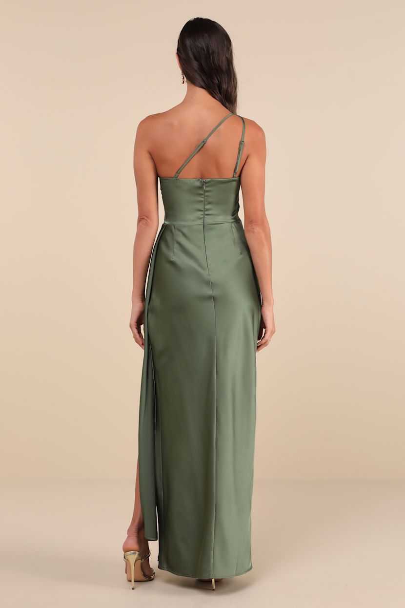 strapless open back dress Olive Green Bridal Mother's Dress A-Line Ankle-Length Mother of The Groom Gowns for Women One Shoulder Wedding Guest Dresses main image 1