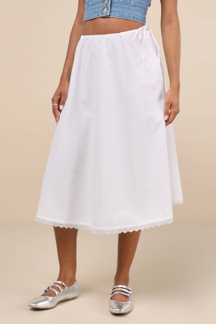Lulu Cotton Slip w Lace Hem | White
