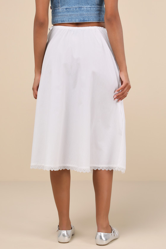 スカート TheLatest White cotton midi skirt Motel Taka - White Cotton Skirt - Lace Midi Skirt With