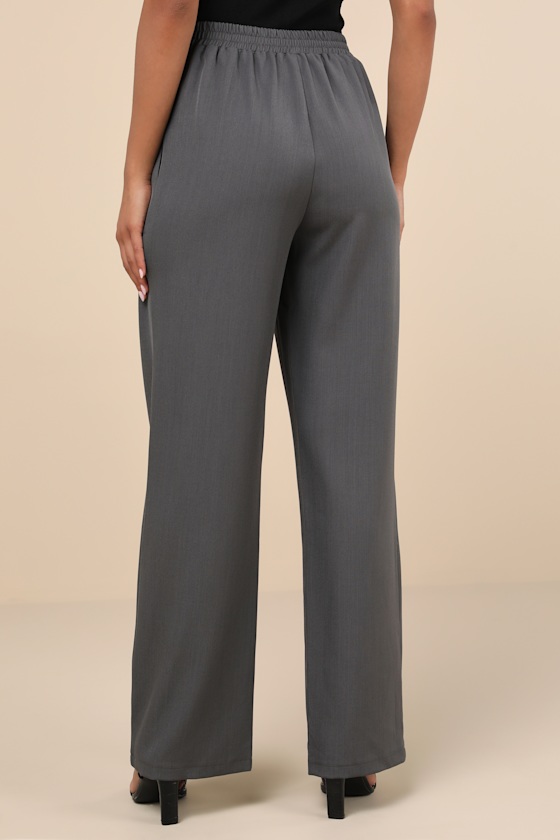 Lulus Simply Poised Charcoal Grey Twill Wide Leg Pants In Charcoal Grey