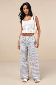 Delightful Comfort Green and White Striped Cotton Pants
