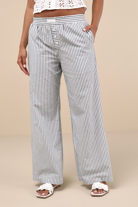 Green and White Striped Pants Cotton Pants Wide Leg Pants Lulus