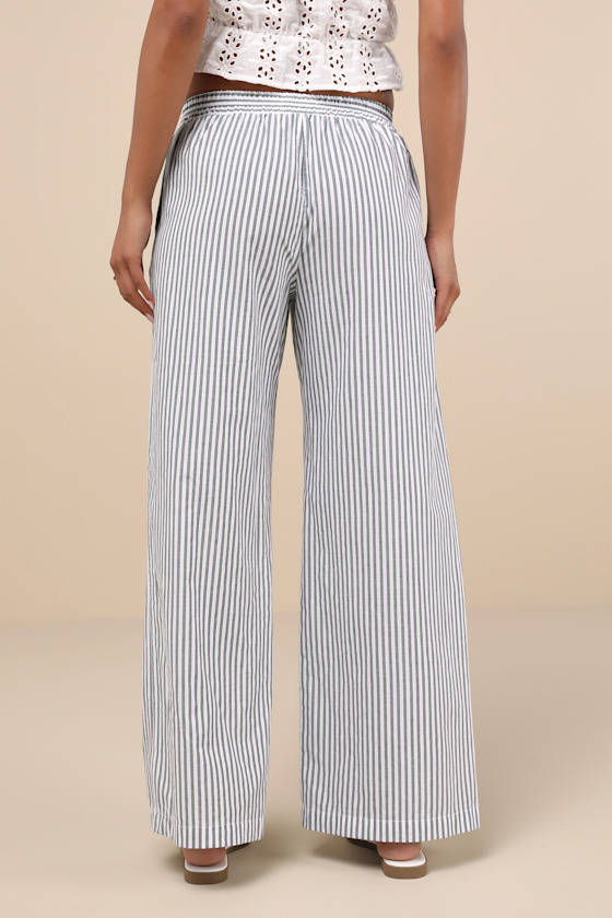 Shop Lulus Delightful Comfort Green And White Striped Cotton Pants