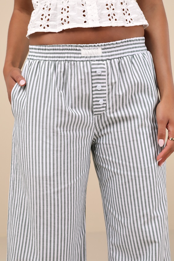 Shop Lulus Delightful Comfort Green And White Striped Cotton Pants