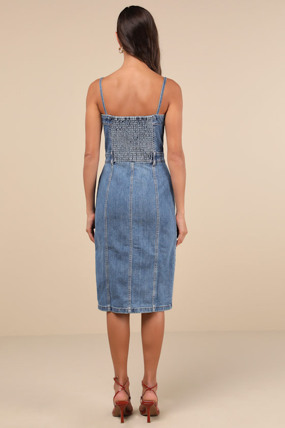 Medium Wash Denim Bustier Midi Dress 3