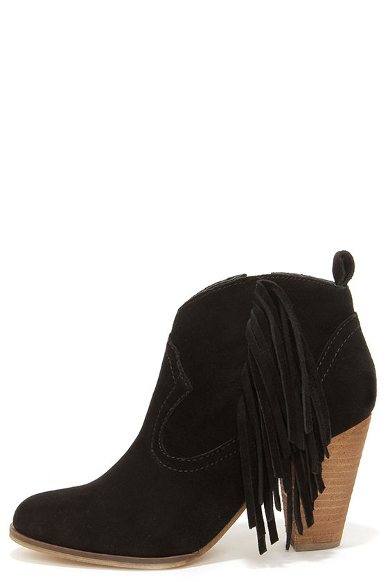 black booties with fringe