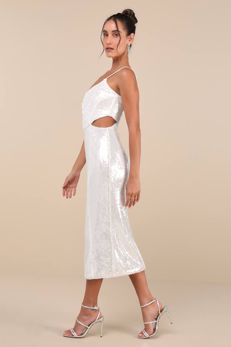 Ivory Sequin Midi Dress - Bustier Midi Dress - Cutout Midi Dress - Lulus Ivory Sequin Midi Dress - Bustier Midi Dress - Cutout Midi Dress - Lulus