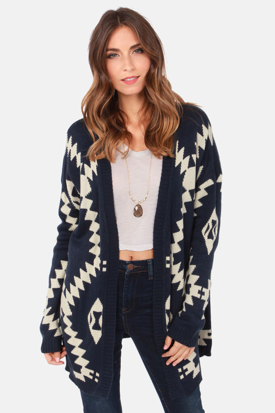 blue and white cardigan sweater