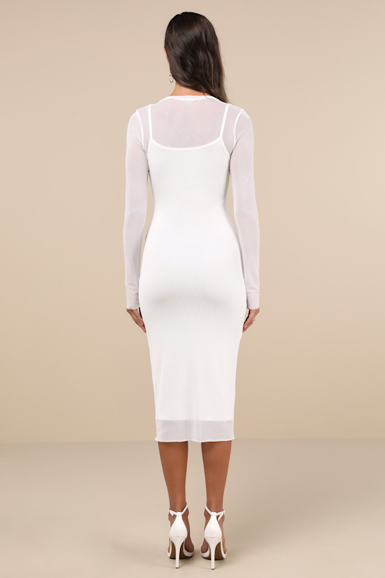 Shop Lulus Perfect Plans Ivory Sheer Mesh Long Sleeve Bodycon Midi Dress