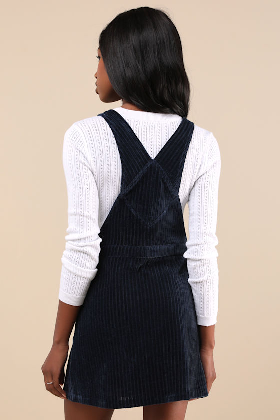 Sweet Reputation Navy Corduroy Overall Mini Dress With Pockets 3