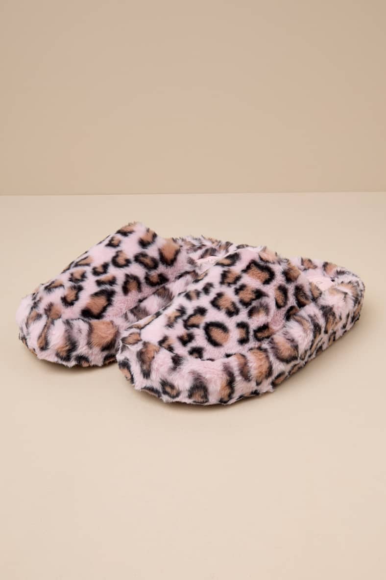 Socozee Mauve Multi Leopard Faux Fur Flatform Slippers