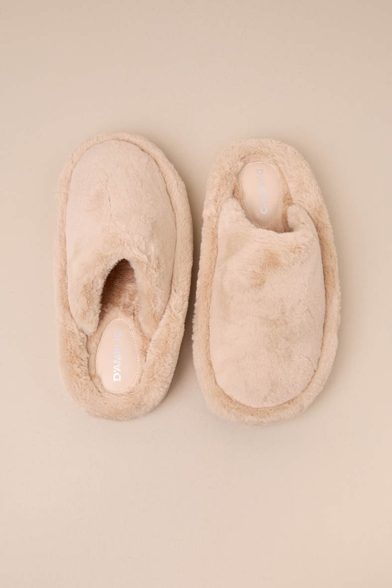 Socozee Beige Faux Fur Flatform Slippers