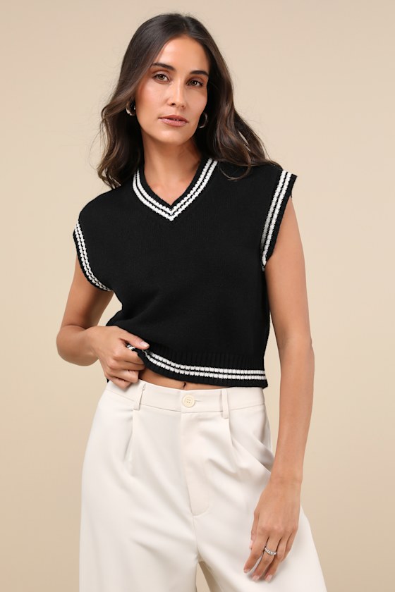 ASTR the Label Kirby - Black Cropped Vest - V-Neck Sweater Vest