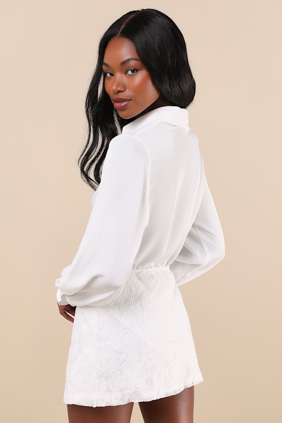 Motel Nisya Skirt - White Textured Skirt - Mid-Rise Mini Motel Nisya Skirt - White Textured Skirt - Mid-Rise Mini