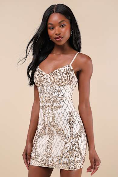 slim fit dress slacks Sherri Hill Metallic Lace Cocktail Dress 56818 Gold / 0 main image 0