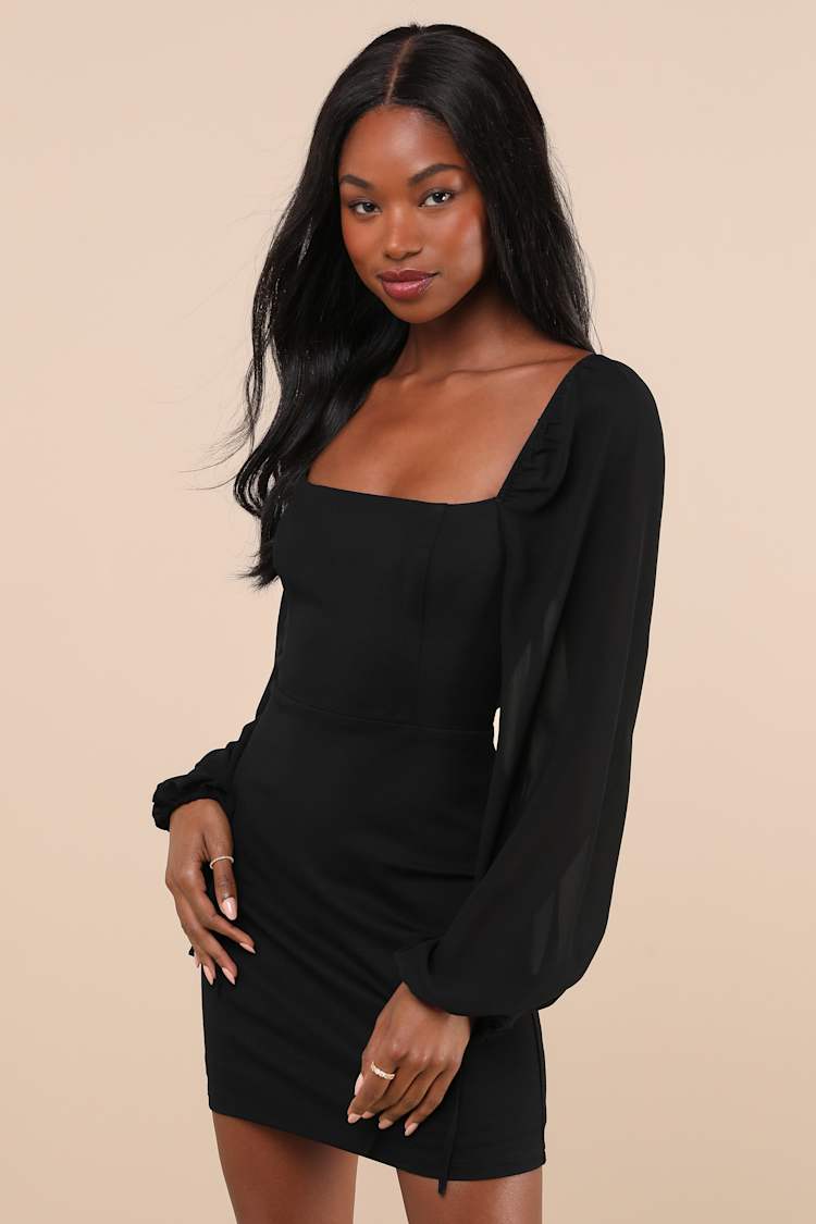 Black Lace-Up Dress - Balloon Sleeve Mini Dress - Mini Dress - Lulus