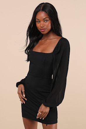 Black Lace-Up Dress - Balloon Sleeve Mini Dress - Mini Dress - Lulus Black Lace-Up Dress - Balloon Sleeve Mini Dress - Mini Dress - Lulus