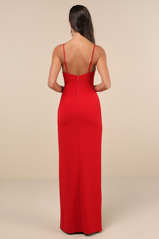 Bombshell Potential Red Backless Sleeveless Maxi Dress 3