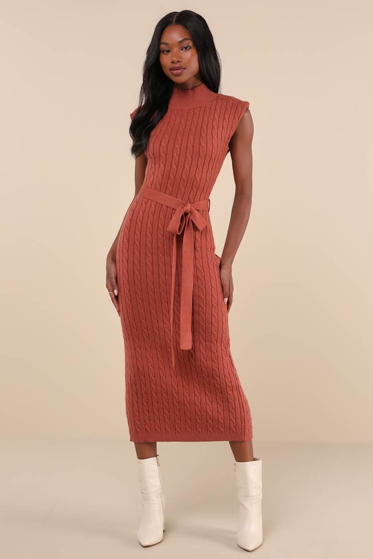 knee length dresses for ladies Plus Size Cable Knit Sweater Dress Plus Size Midi Dress – Ashley Stewart main image 1
