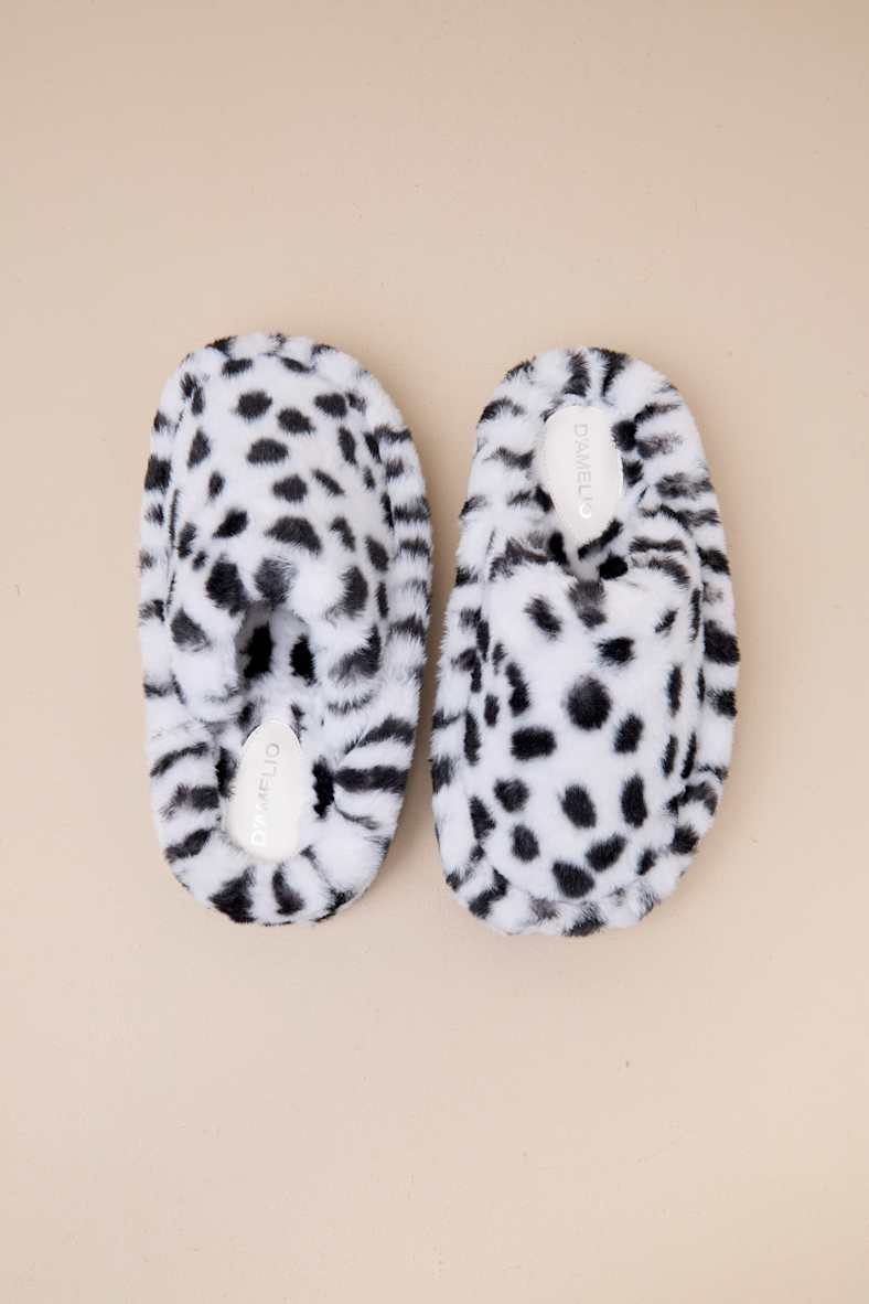 Socozee White and Black Spotted Faux Fur Flatform Slippers