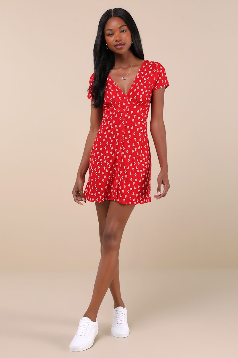 knee length dresses for ladies Love Lost Off The Shoulder Red Mini Dress - US 2