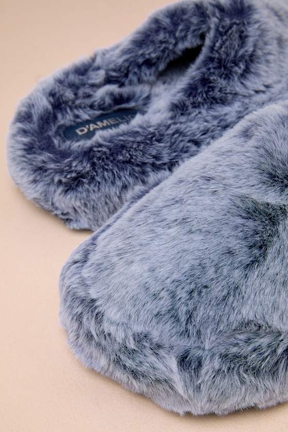 D'amelio Footwear Socozee Navy And White Faux Fur Flatform Slippers In Navy