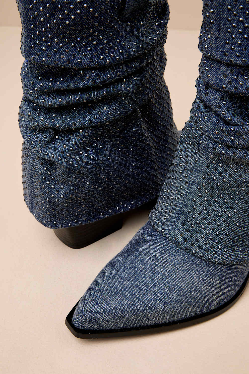 Savella Day to Night Denim Rhinestone Slouchy Western Booties