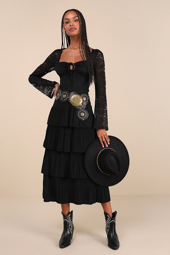 Posh Option Black Lace Keyhole Long Sleeve Top 4