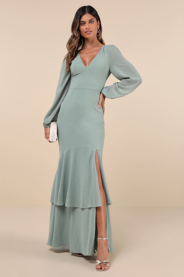 chinese dress ladies Baltic Born Womens Montaigne Ruffle Maxi Dress | Sage Floral