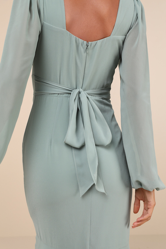 Lulus Tier Elegance Sage Brush Long Sleeve Tiered Maxi Dress In Green