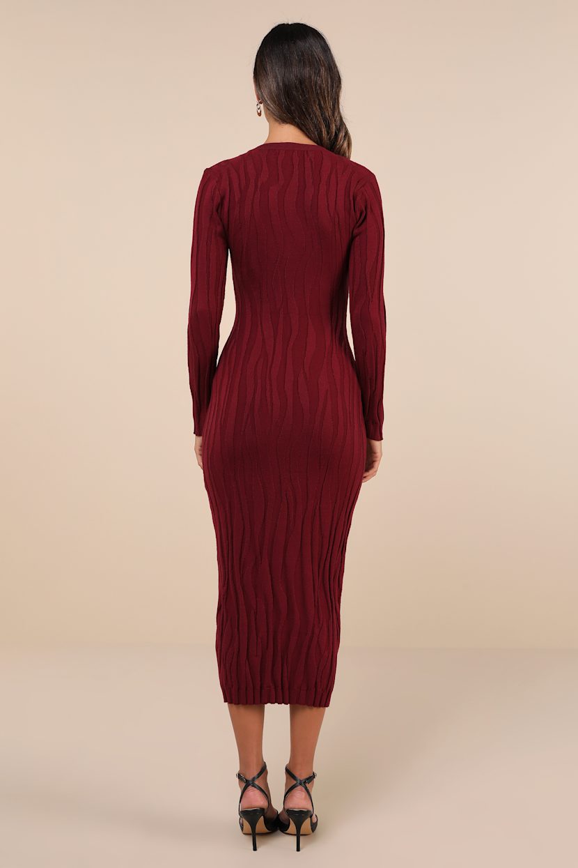 chinese dress ladies Perfee V-Neck Long Sleeve Sweater Dress Burgundy / L main image 0
