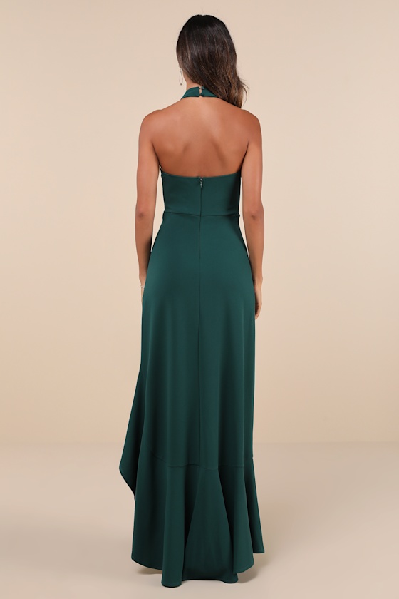 Lulus Majestic Perfection Emerald Green Ruffled Halter Maxi Dress In Emerald Green