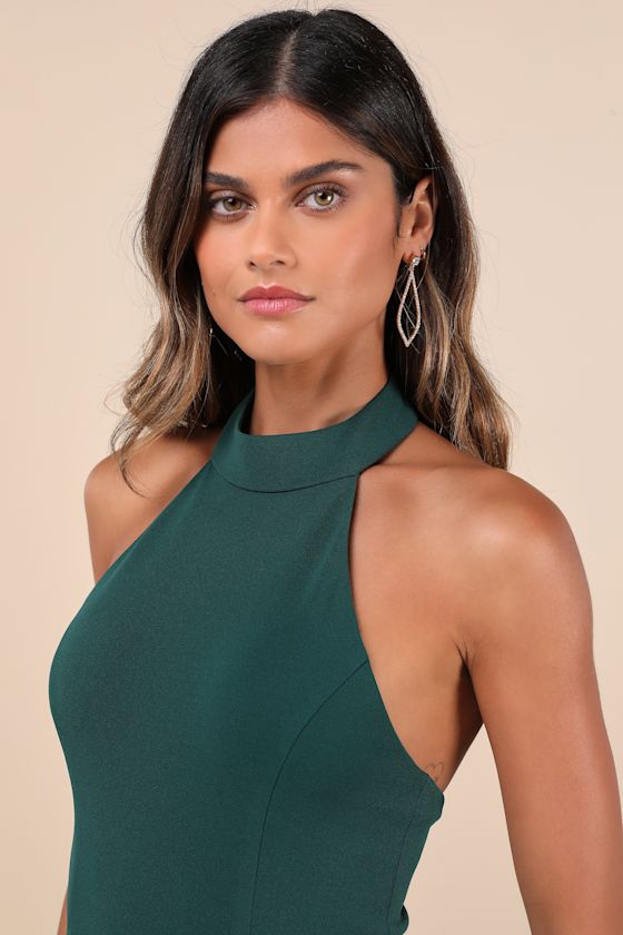 Lulus Majestic Perfection Emerald Green Ruffled Halter Maxi Dress In Emerald Green